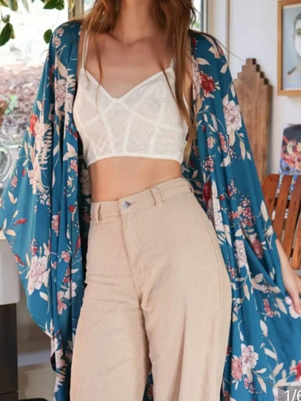Apricot | Blue Floral Open Kimono | 16 (XL)
